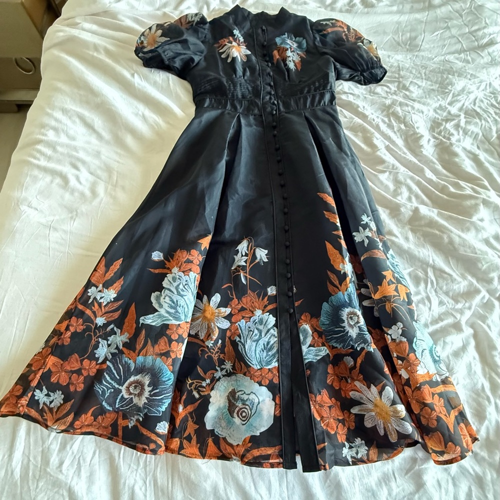 Floral Kids Dress in Black and Orange